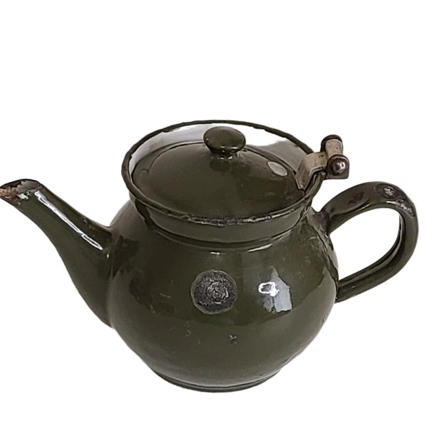 Czechoslovakian Enamel Teapot Vintage Enamelware Single Cup