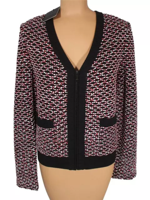 NWT ST. JOHN Knits Caviar Multi Regatta Tweed Knit Cardigan Jacket sz L $1295