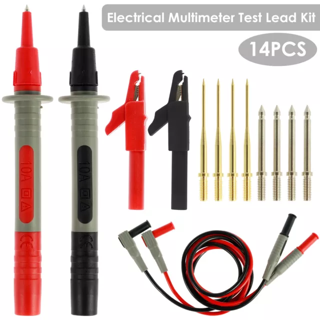 14Pcs Electrical Multimeter Test Lead Kit Probe Alligator Clips Set 1000V BiHbZ