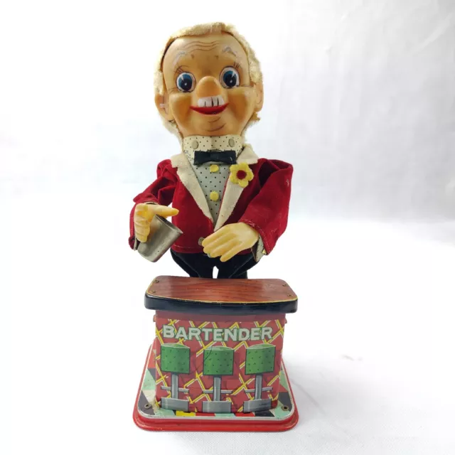 Vintage Rosko Battery Operated Bartender Tin Toy