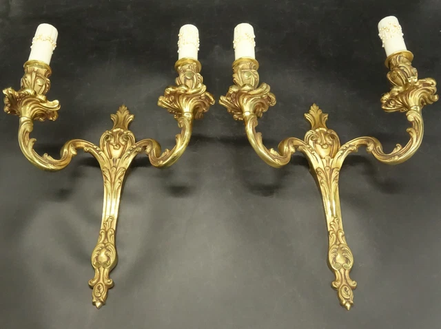 Large Pair Of Sconces Louis Xv Style - Bronze Hettier & Vincent - French Antique