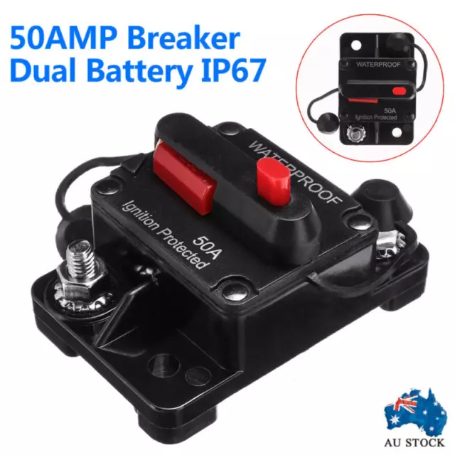 50A AMP Circuit Breaker Dual Battery IP67 Waterproof 12V 24V Fuse Manual Reset 3