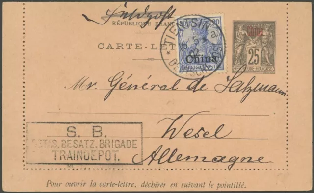 DP CHINA 1902, 20 Pf. Reichspost auf Kartenbrief (Frankreich Post in China),