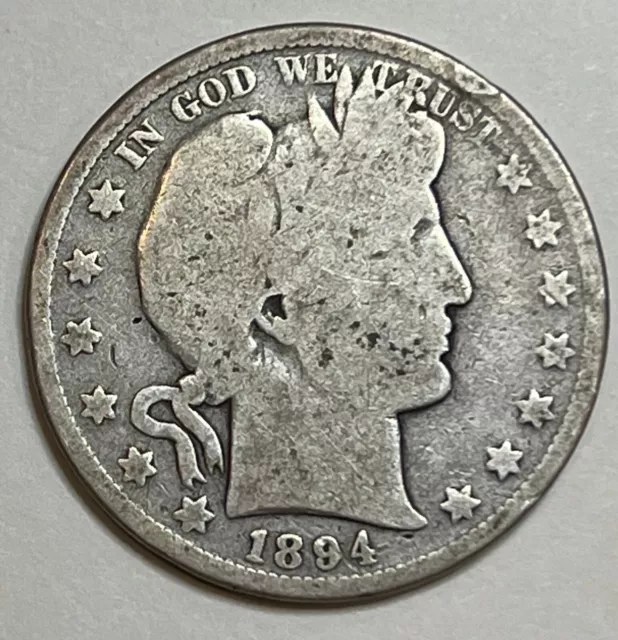 1894 P Barber Liberty 90% Silver Half Dollar 50C