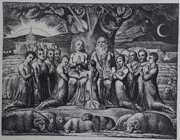 William BLAKE : La prière des croyants GRAVURE N&B - Livre de Job,  Bible, 1902
