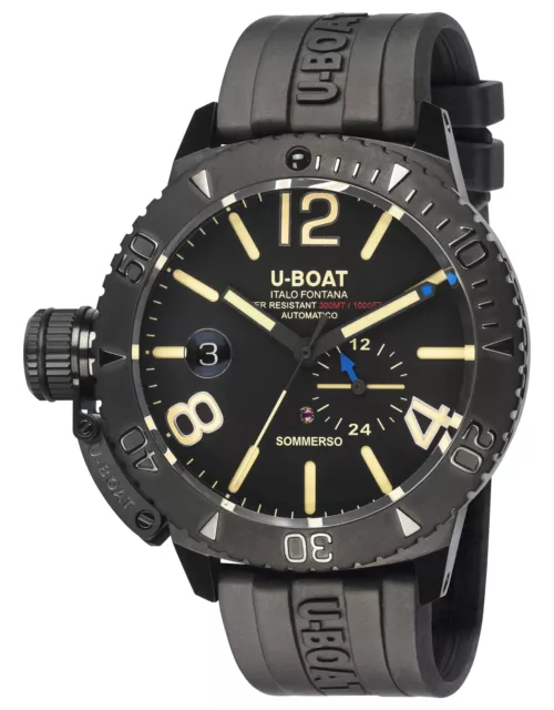 U-Boat Sommerso Automatic Black DLC Steel Rubber Date Divers Mens Watch 9015