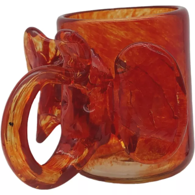 HAND BLOWN Elephant Shaped Shot Glass Miniature Mug, Orange Wild Animal Figurine