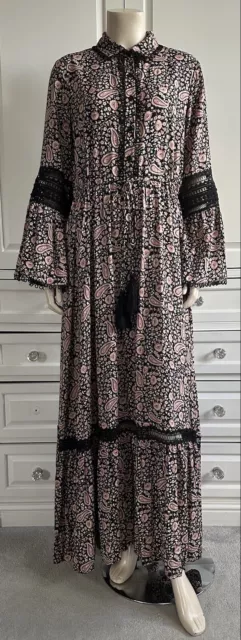 MISS JUNE PARIS floral pattern Maxi Dress & lace insert detail & tie waist UK12