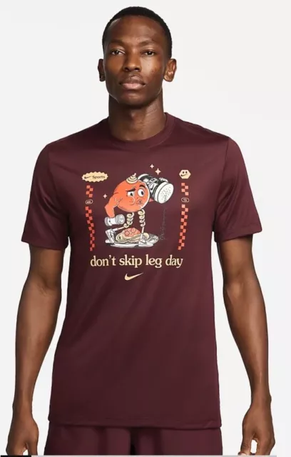 Nike Dri-FIT Fitness T-Shirt “Don’t Skip Leg Day” Maroon Men XL $35