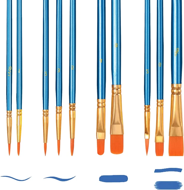 10 Pezzi Pennelli Acrilici -  Nylon Artist Brushes, Set Di Pennelli per Acquerel 3