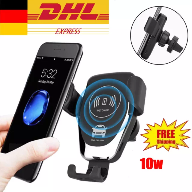 Qi Auto KFZ Handy Halterung Halter Wireless Ladegerät Für iPhone Huawei Samsung