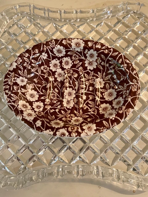 calico brown floral  soap dish vintage  burleigh staffordshire england