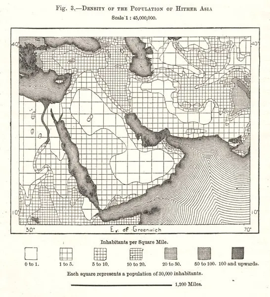 Middle East population density. Sketch map 1885 old antique plan chart