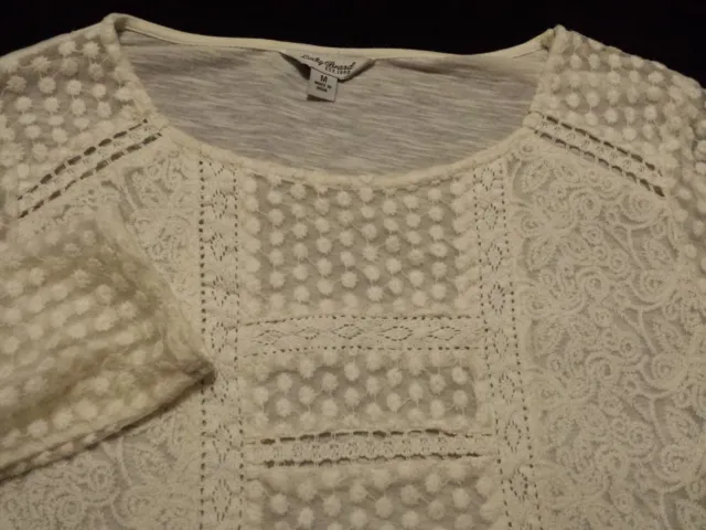 Lucky Brand Womens Medium Shirt 3/4 Sleeve Round Neck Off-White Geometric