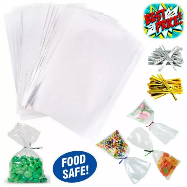 Clear Cellophane Sweet Pop Gift Hamper Food Wrap Bag Large Small Cello With Ties