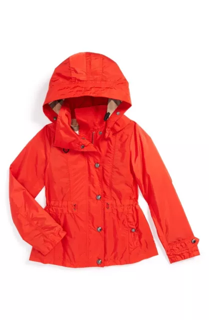 NEW Burberry Girls Red Marylesdale Hooded Rain Jacket Parka, Size 6Y/126cm