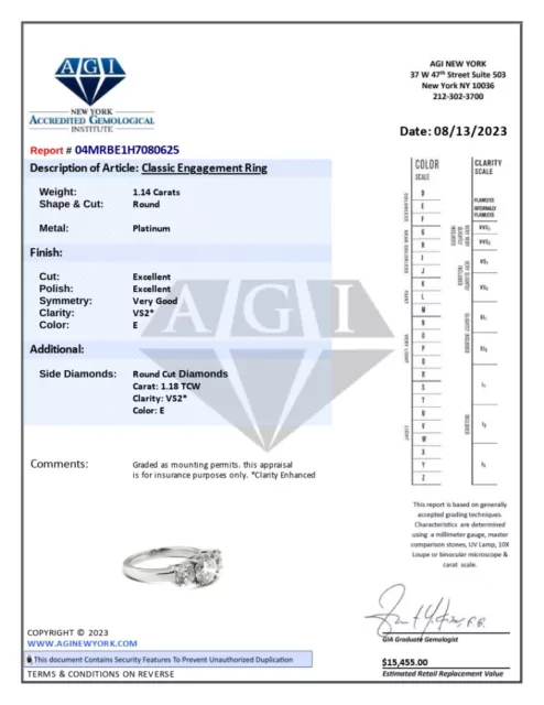 2.32 CT E/VS2 Round Natural Certified Diamonds Platinum Classic Engagement Ring