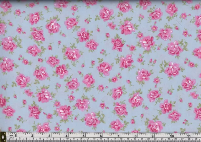 100% Cotton Print Fabric, Rose Huble Fabrics, SKY, 112cm Wide Per Metre