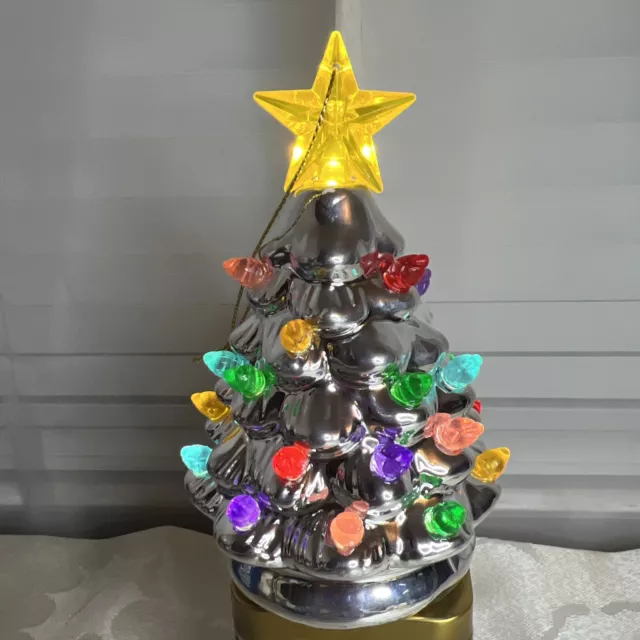 MR. CHRISTMAS NOSTALGIC light-up CERAMIC TREE SILVER .