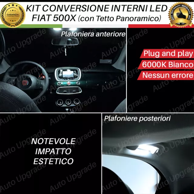 Kit Full Led Interni Per Fiat 500X Plafoniera Anteriore +Posteriore 6000K Canbus