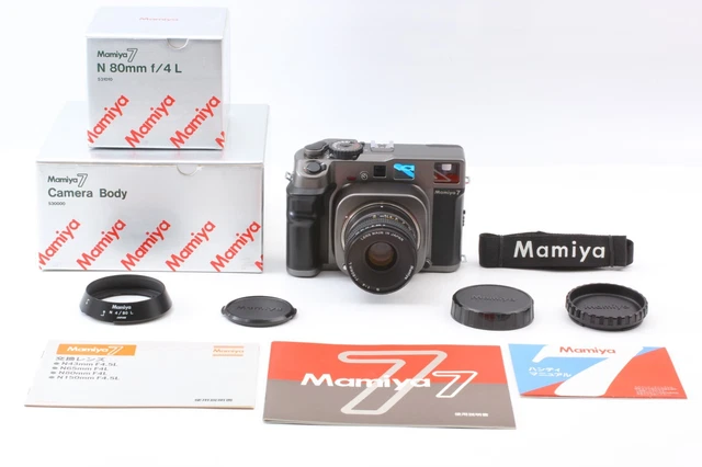 【ALMOST UNUSED in Box】 Mamiya 7 Film Camera N 80mm f/4 L Lens Hood Strap JAPAN