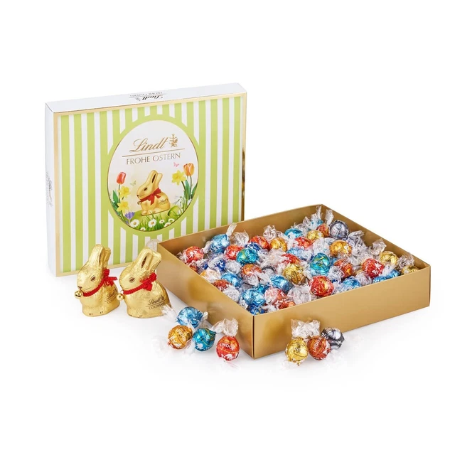 Pacchetto misto cioccolato Lindt LINDOR 2 CONIGLIETTI ORO latte intero 1,2 kg NUOVO MHD 7/23