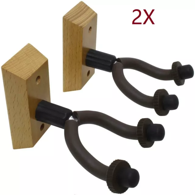 Guitar Wall Mount Hanger Hook Bracket Holder Stand -2 x Wooden Stand