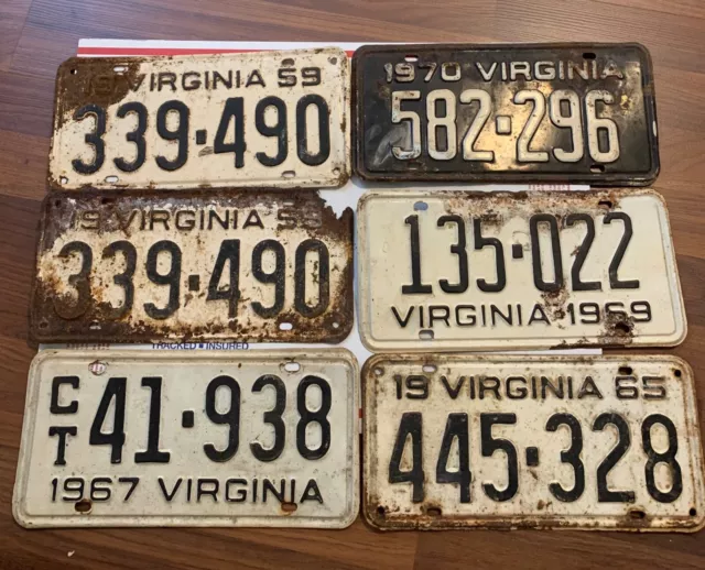 VIRGINIA -LOT Of SIX- All Original VIRGINIA License Plates 1950’s,1960’s!!!