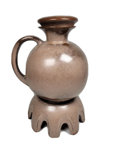 Frankoma Pottery Carafe Pitcher Decanter #82 Brown w/ Lid and Warmer VTG MCM