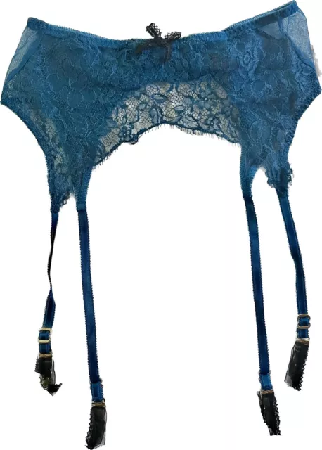 NWT Agent Provocateur Garter Belt Cassia Supender Blue Floral Lace Black 4 M 2