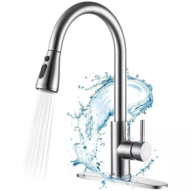 Kitchen Sink Faucet Single Handle Single Hole Pull Down Swivel Sprayer Mixer Tap