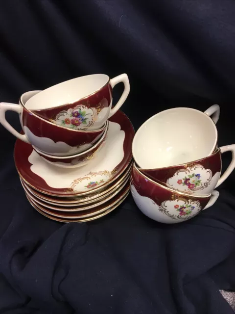 Lot 6 Tasses Et Sous Tasses Sarreguemines Porcelaine Opaque Modele Bourgogne 19