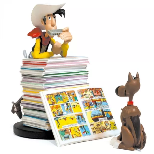 Figurine en résine Collectoys Lucky Luke et Rantanplan  Pile de Livres