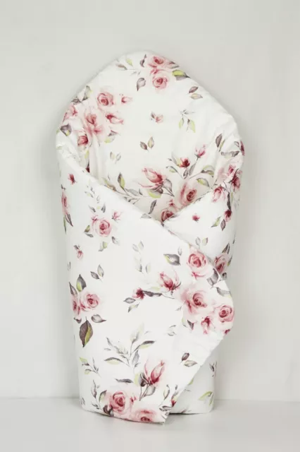 BABY SWADDLE WRAP SNUGGLE NEWBORN BLANKET PRAM QUILT SLEEPING BAG pink roses