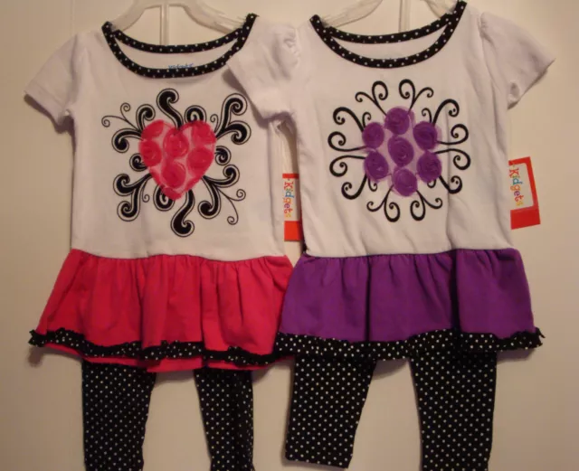 Infant/Toddler Girls 2Pc Purple Flower Or Pink Heart Top & Leggings Set  Nwt