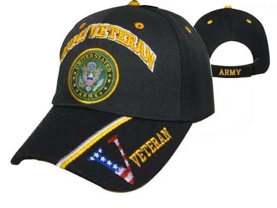 U.S. MILITARY VETERAN ARMY OFFICIALLY LICENSED BLACK Baseball Cap Hat