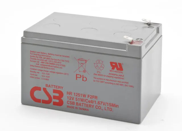 CSB Haute-Tension Batterie HR1251W 12V 51W 12Ah 6,3mm Pour FGH50 FGHL48 Ups