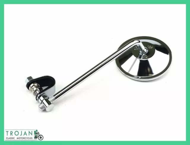 4" Mirror, Universal, Clamp On, Long 8" Stem, For 7/8" And 1" Handle Bar