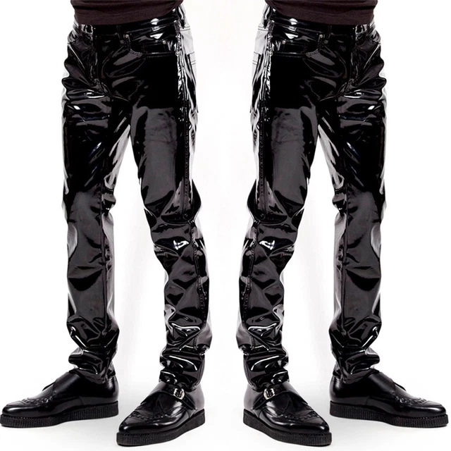 Neuf Hommes Faux Cuir Pantalon Long Brillant Club Danse Usure Punk Gothic Noir -