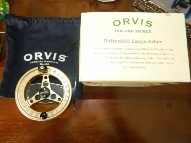 ORVIS BATTENKILL LARGE Arbor III GOLD Fly Reel with Line, Reel Bag