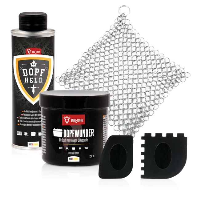 Dutch Oven Zubehör Set Pflegeöl Pflegepaste Schaber Ringreiniger BBQ-Toro