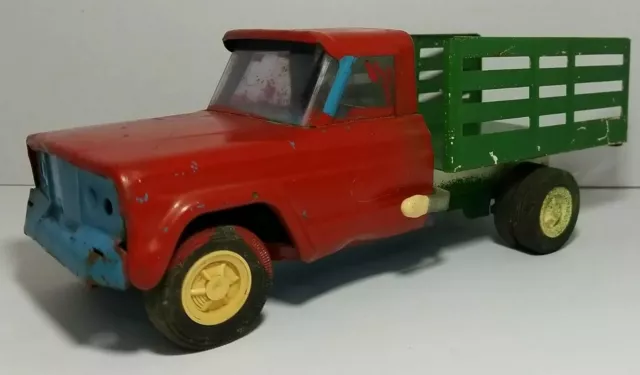 Vintage Tonka Jeep  Stake Farm Dump Pickup Truck Red/Green