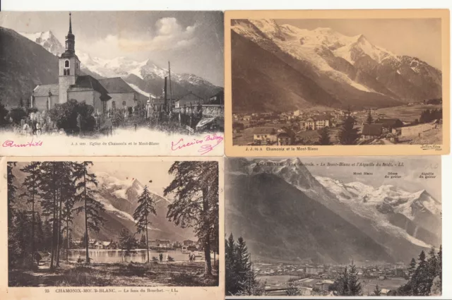 Lot de 4 cartes postales anciennes old postcards CHAMONIX ville city 7