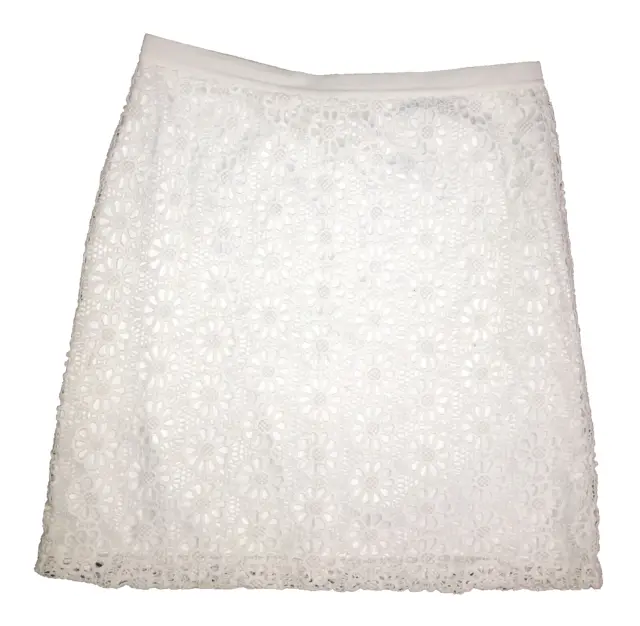 ANN TAYLOR Off-White Floral Open Lace Lined Crochet Pencil Skirt Size 8