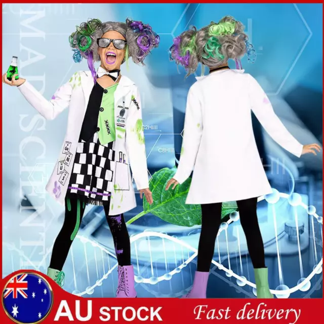 Halloween Child Mad Scientist Costume Kids Lab Rat Science Crazy Boys Girls Wig