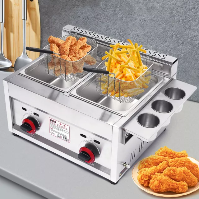 Commercial Countertop Gas Fryer Propane (LPG) Deep Fryer 6Lx2 Stainless Steel