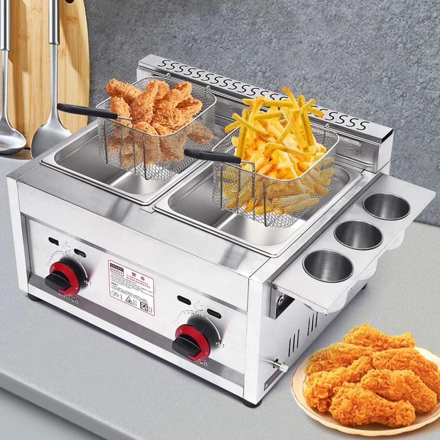 Countertop Gas Fryer,Commercial Deep Fryer 2 Basket Propane LPG Stainless Steel