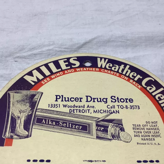 Plucer 40’s Drug Store Detroit MI Pharmacist Miles Weather Calendar Advertising