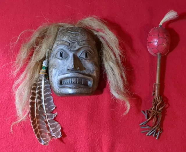 Antique Mask Shaman Mask And Rattle