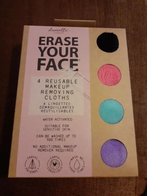 New Erase your face reusable makeup removing cloths - 4 pack